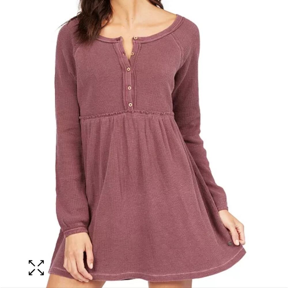 Roxy Feel the Breeze Henley Peasant Waffle Knit Dress
